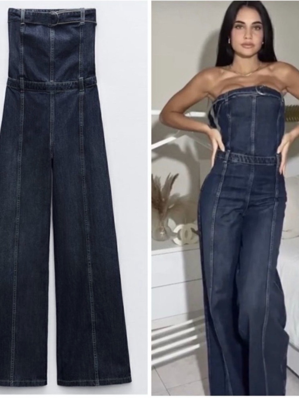 🥳 HP 🥳 Zara Strapless TRF Denim Jumpsuit Dark Wash Small NWOT Romper Outfit New